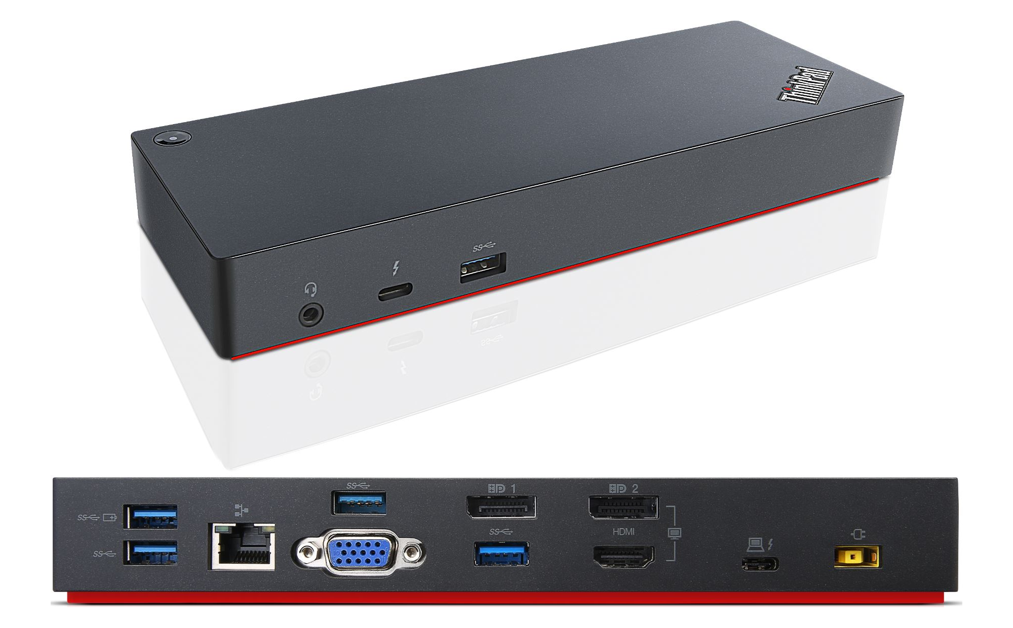 Image of Lenovo ThinkPad Thunderbolt 3 Dock (40ac) showing two angles to show all ports.